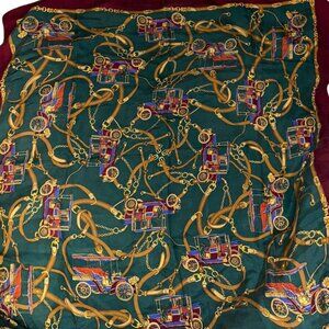 vintage Italian 100% silk carriage print hand rolled hand sewn scarf